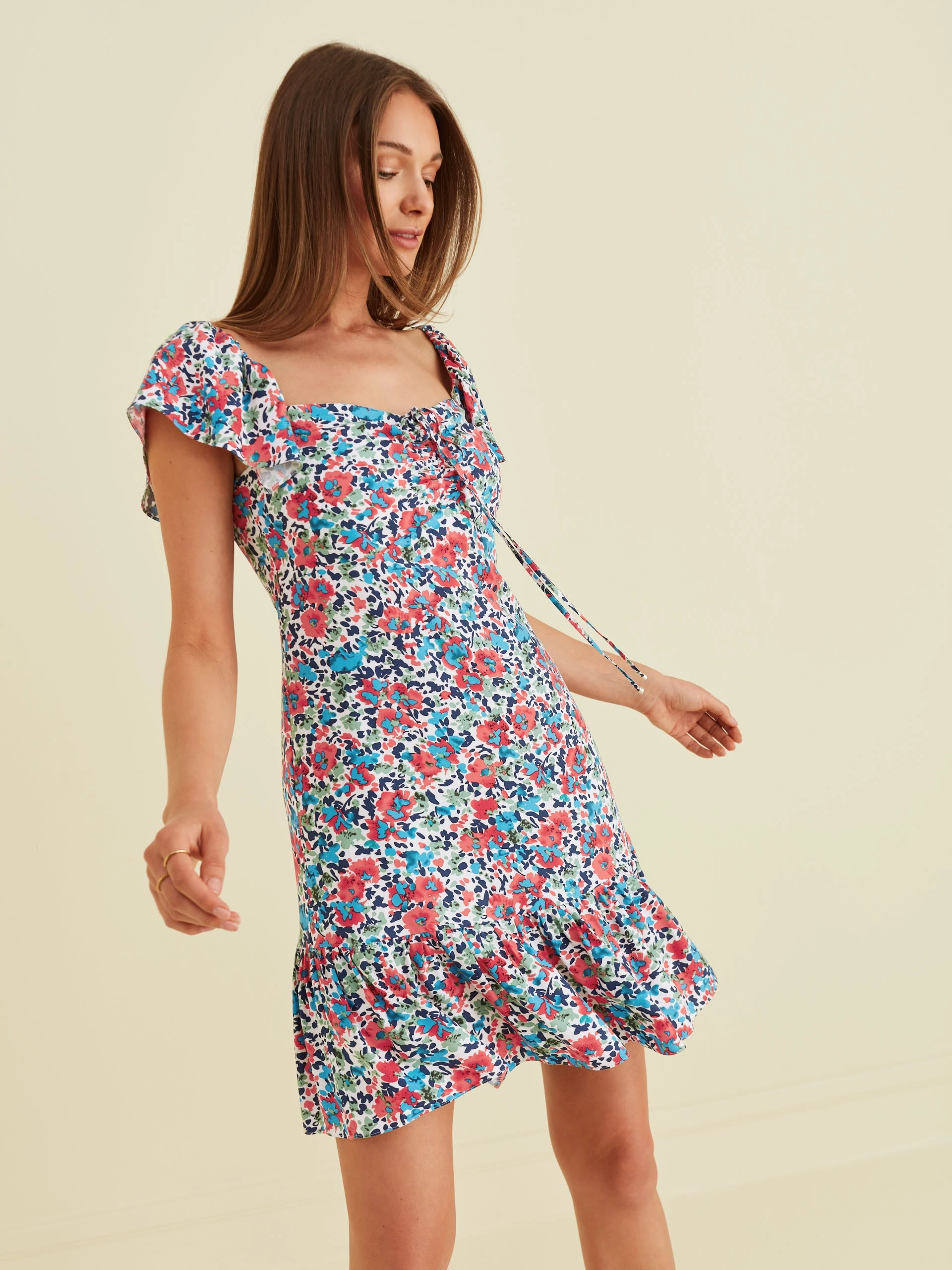 FLORAL MINI DRESS WITH FRILL