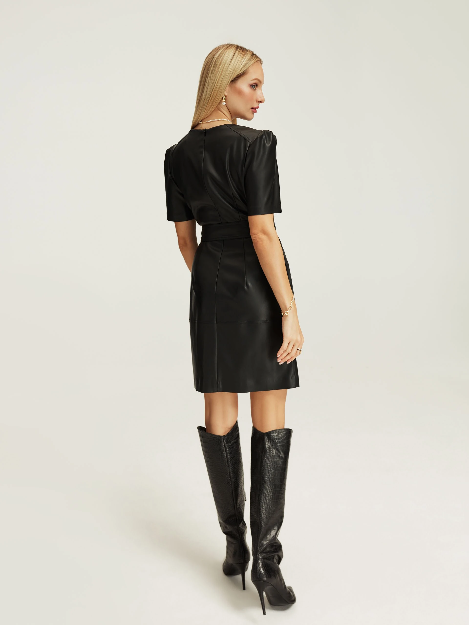 Black imitation leather dress
