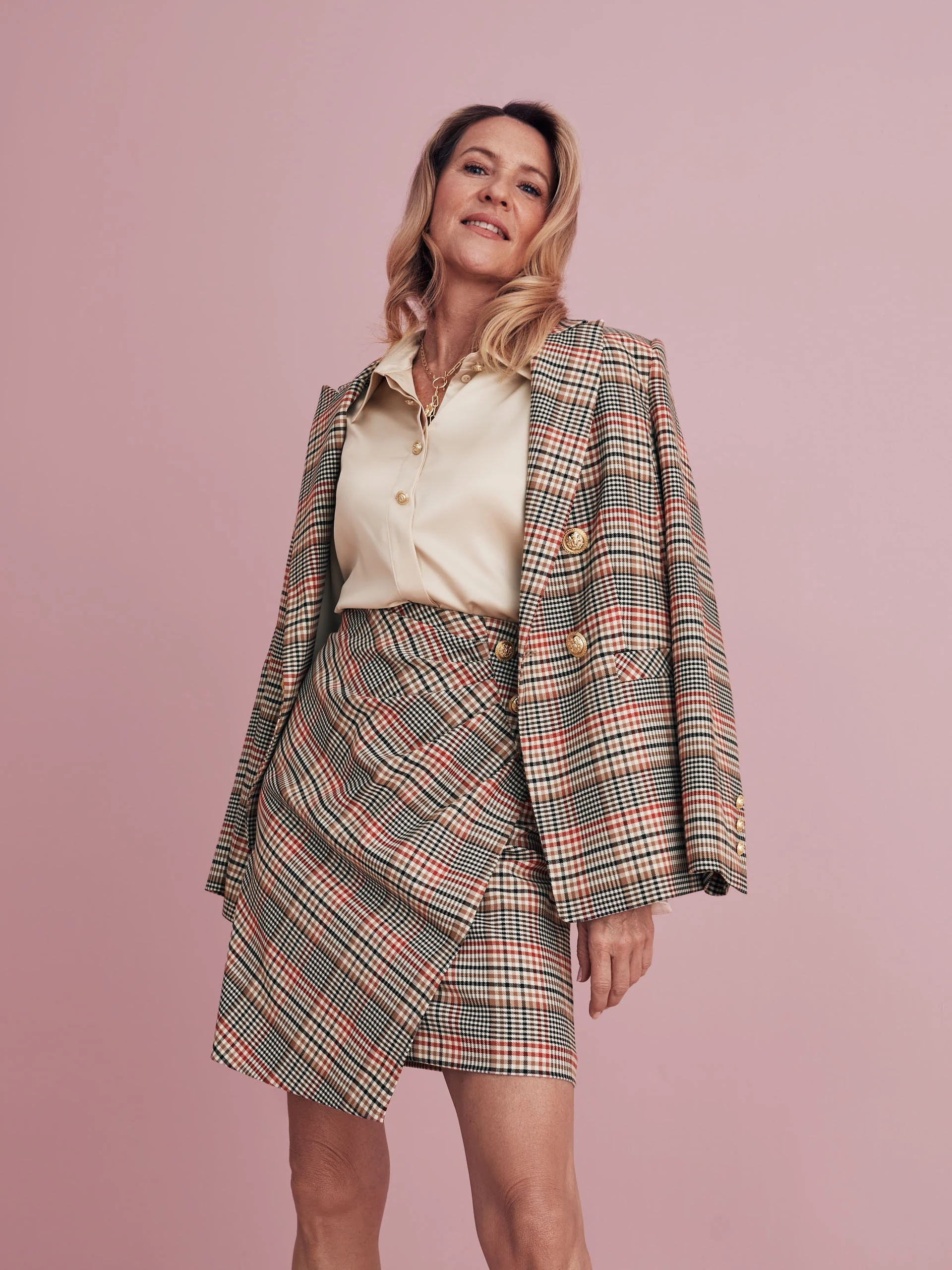 Double-breasted checked jacket
