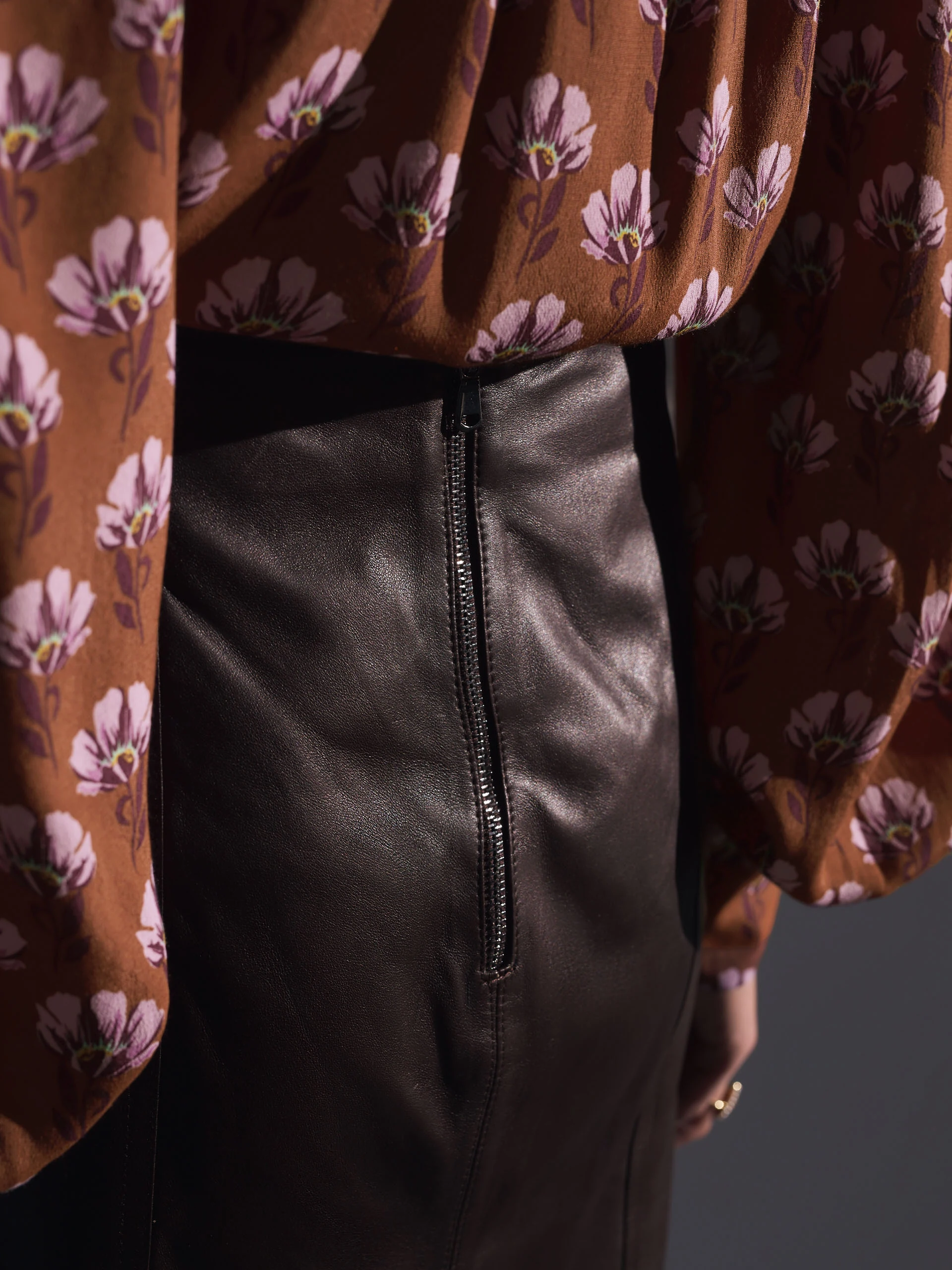 Brown leather skirt