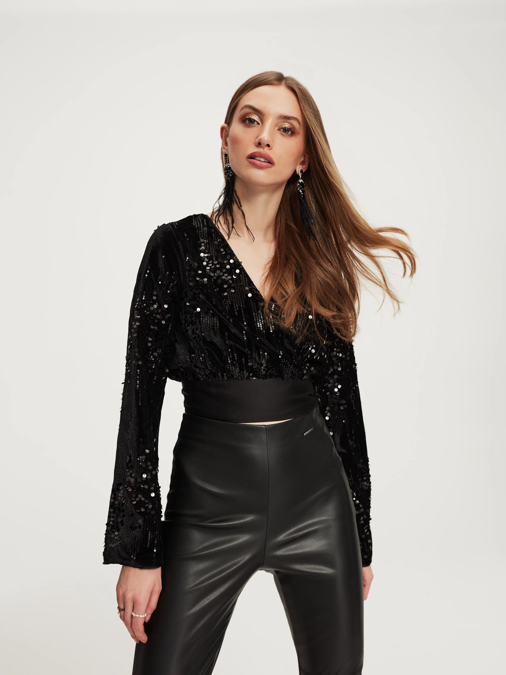 Sequin long sleeve blouse