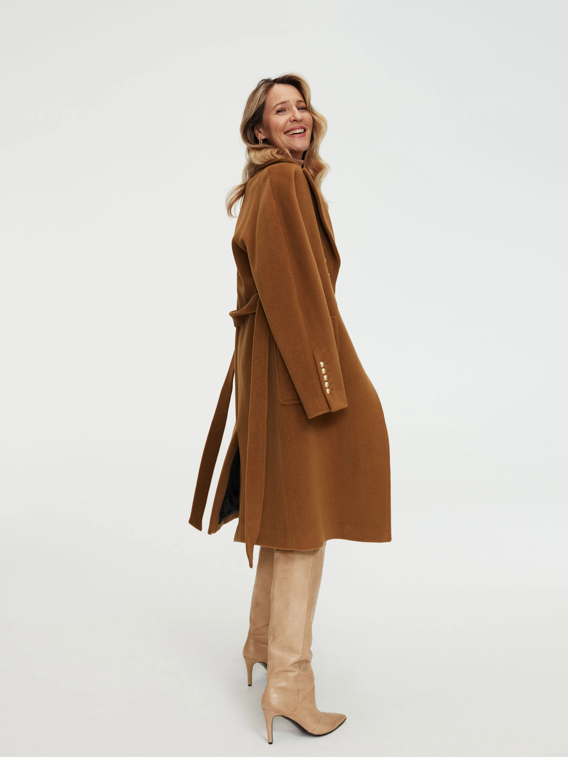 Carmel-colored wool coat