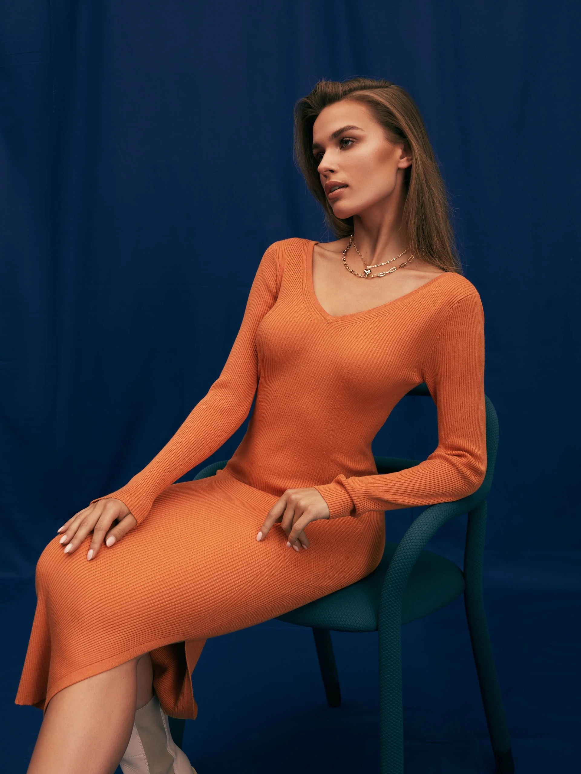 Orange knitted dress