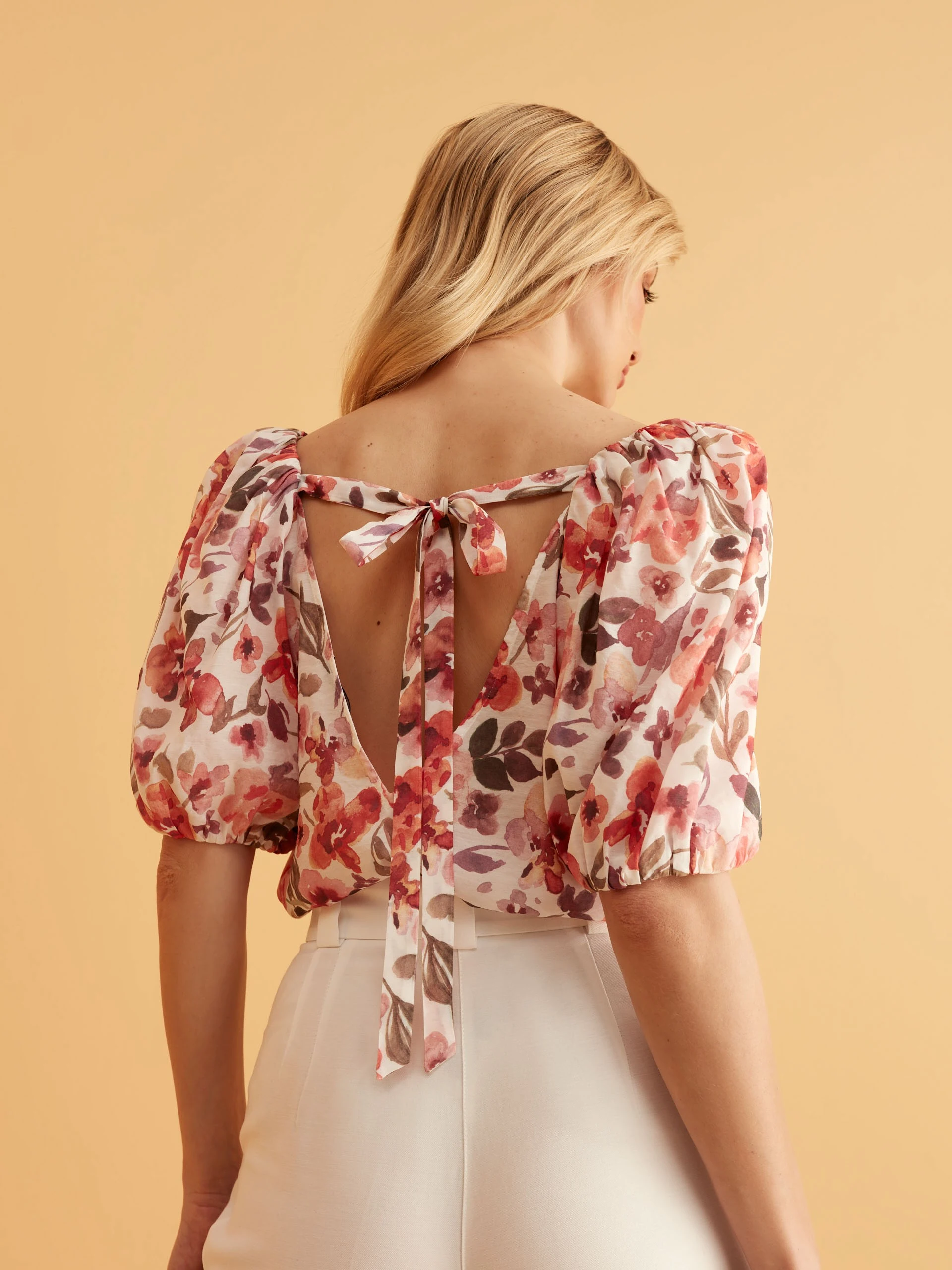 FLORAL BLOUSE WITH PUFF SLEEVES