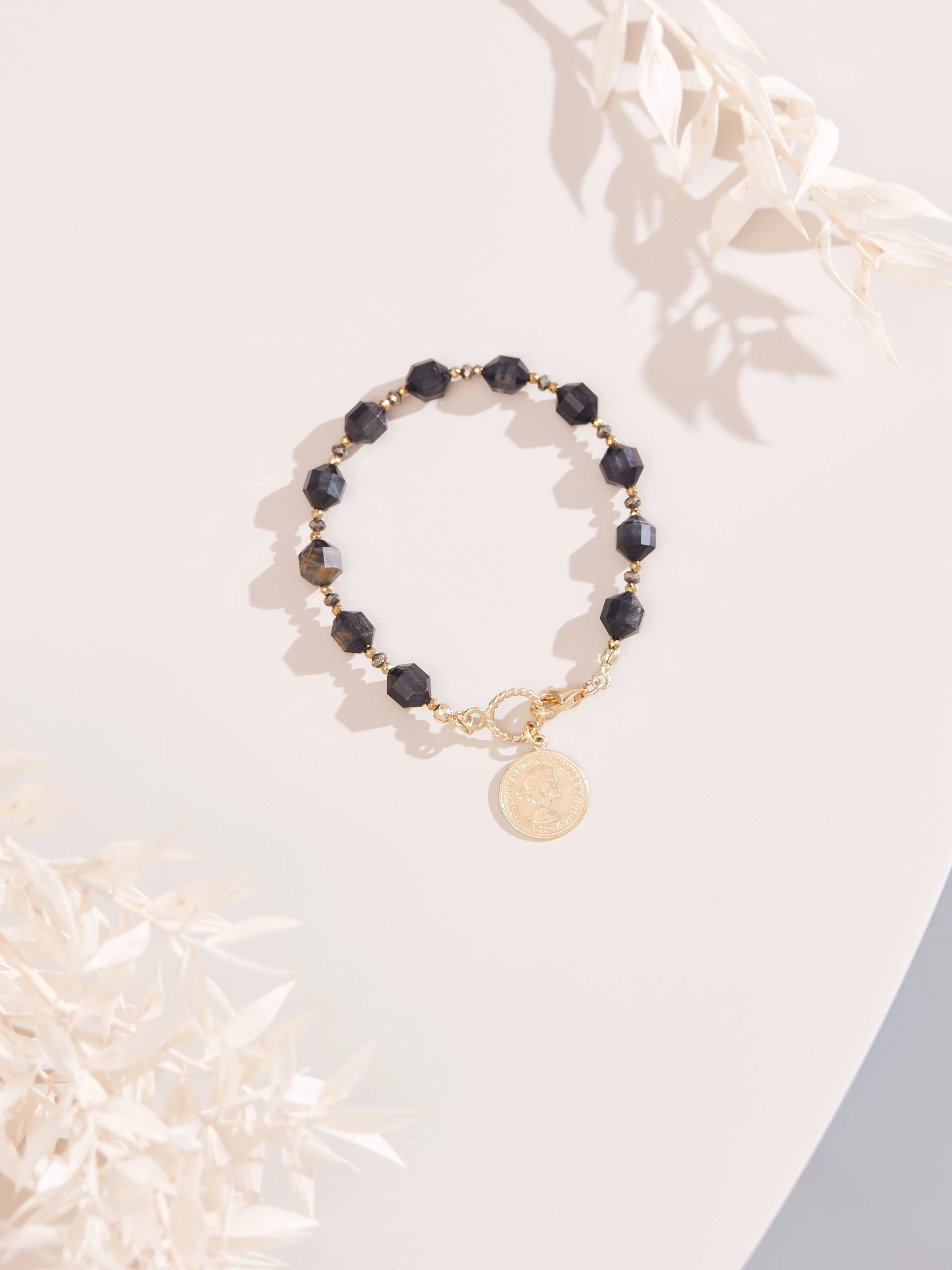 COIN BRACELET WITH NATURAL STONES