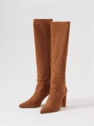 Brown suede boots with openwork upper