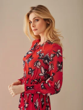 PLEATED FLORAL PATTERN DRESS