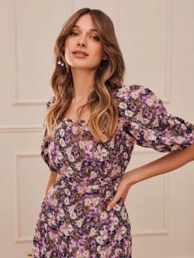 PURPLE DRESS WITH SMALL FLOWERS