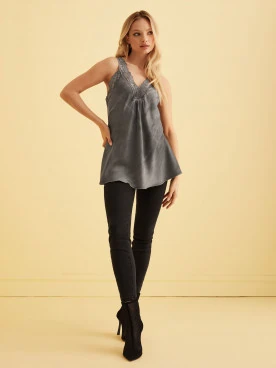 GREY TOP WITH LACE STRAPS