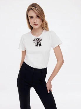 White blouse with bow and short sleeves
