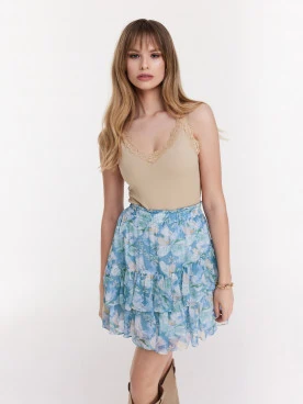 Beige modal top with lace trim