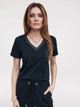 Navy blue T-shirt with V neckline