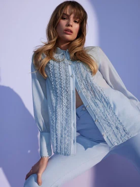 Blue shirt with decorative stitching