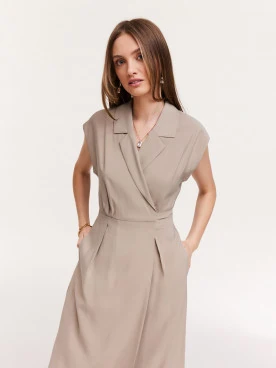 Beige dress with envelope neckline