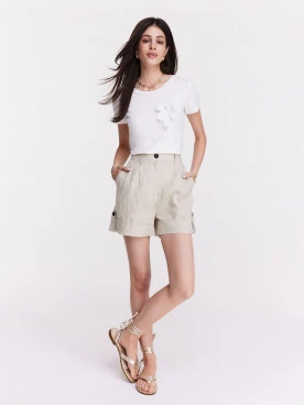 Beige short linen pants