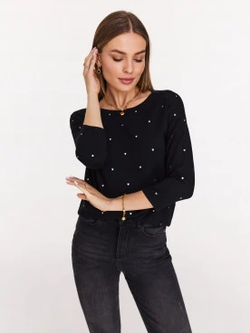 Black viscose sweater with hearts