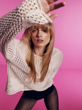 Cream openwork knit sweater