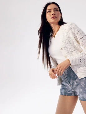 Openwork knit cardigan in white color