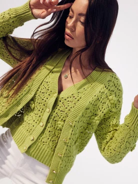 Openwork knit cardigan in pistachio green color