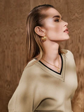 Beige sweater with V neckline