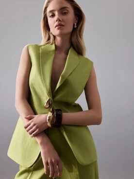 Elegancka lniana kamizelka w jasnozielonym kolorze