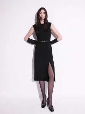 Black sleeveless midi dress