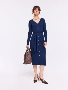 Navy blue fitted midi dress