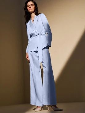 Elegant light blue linen and viscose pants