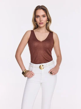 Brown top with metallic thread