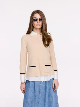 Light beige sweater with decorative trim