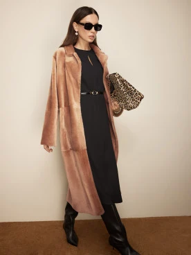 Long beige merino leather coat