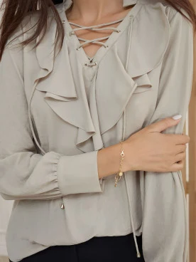 BLOUSE WITH LACED NECKLINE