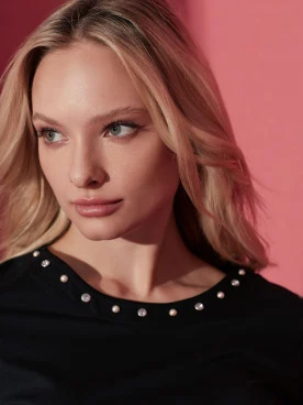 BLACK BLOUSE WITH DECORATIVE ELEMENTS
