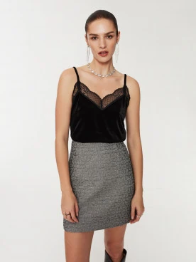 Black satin lace top