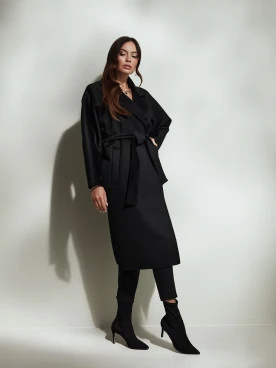 Black wool coat with Zibellino effect