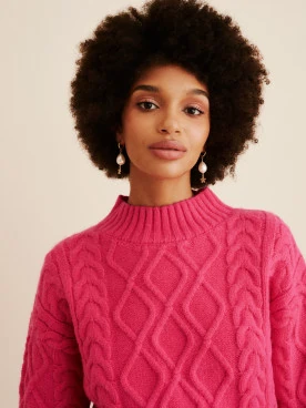 Pink sweater with half turtleneck
