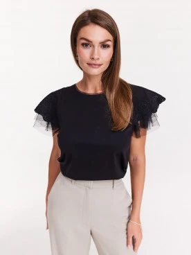Black blouse with lace sleeves
