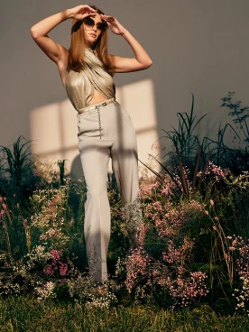 Beige pants with wide legs