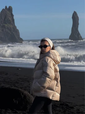 Beige down jacket with hood