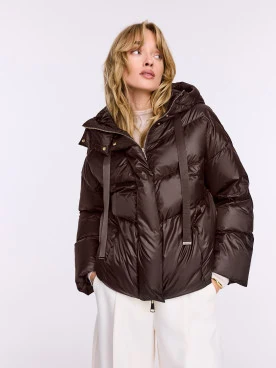Chocolate down jacket with hood