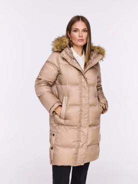 Beige long jacket with duck down