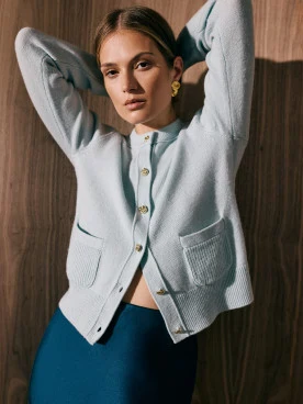 Mint cardigan with cashmere and gold buttons