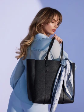 Granatowa skórzana torba typu shopper