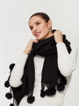 Black scarf with pompoms