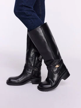 Skórzane czarne kozaki biker boots