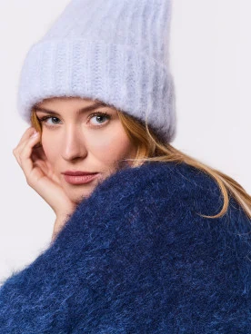 Blue striped alpaca hat