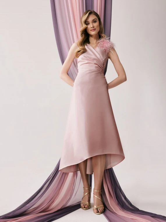 Light pink midi dress with envelope neckline