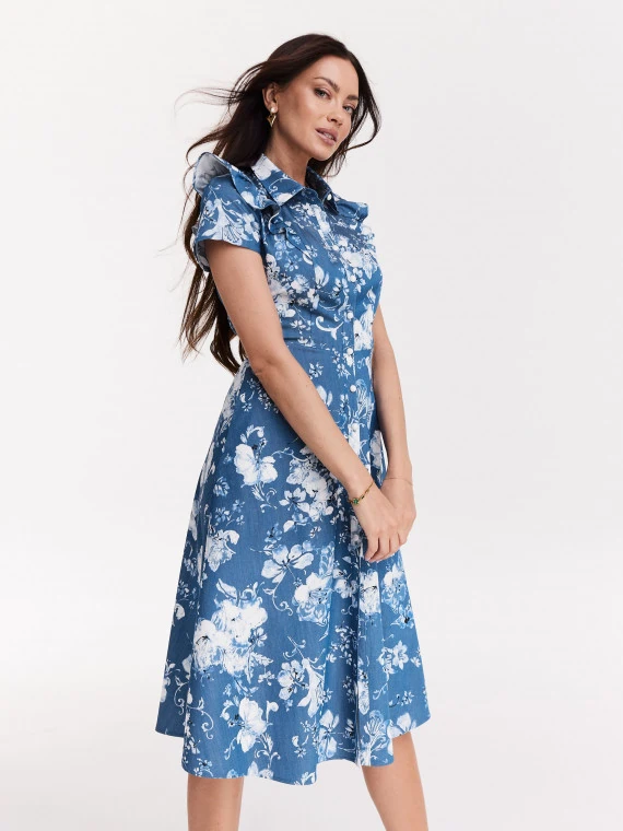 Blue emery type dress with white floral pattern