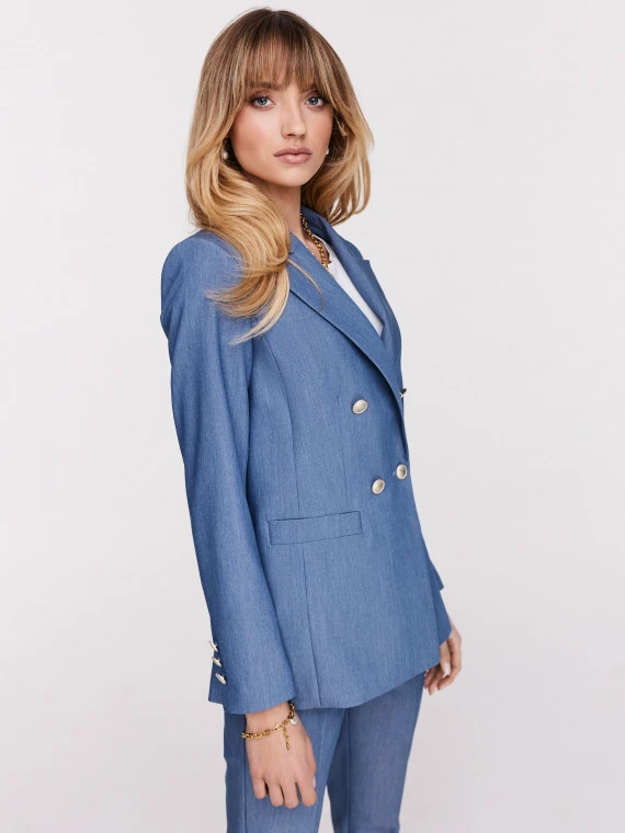 Blue double-breasted jacket with added viscose