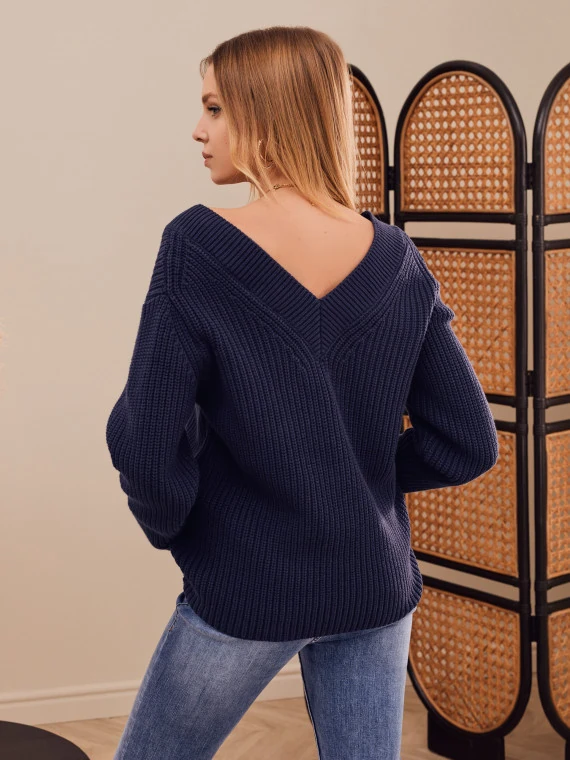NAVY BLUE SWEATER WITH JEWELRY BOW